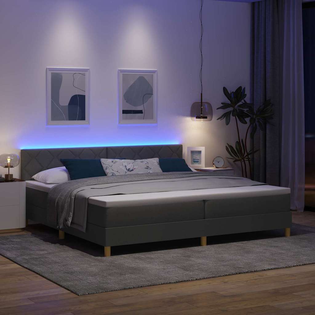 LED Boxspringbett mit Kopfteil Dunkelgrau 200 x 200 cm Stoff