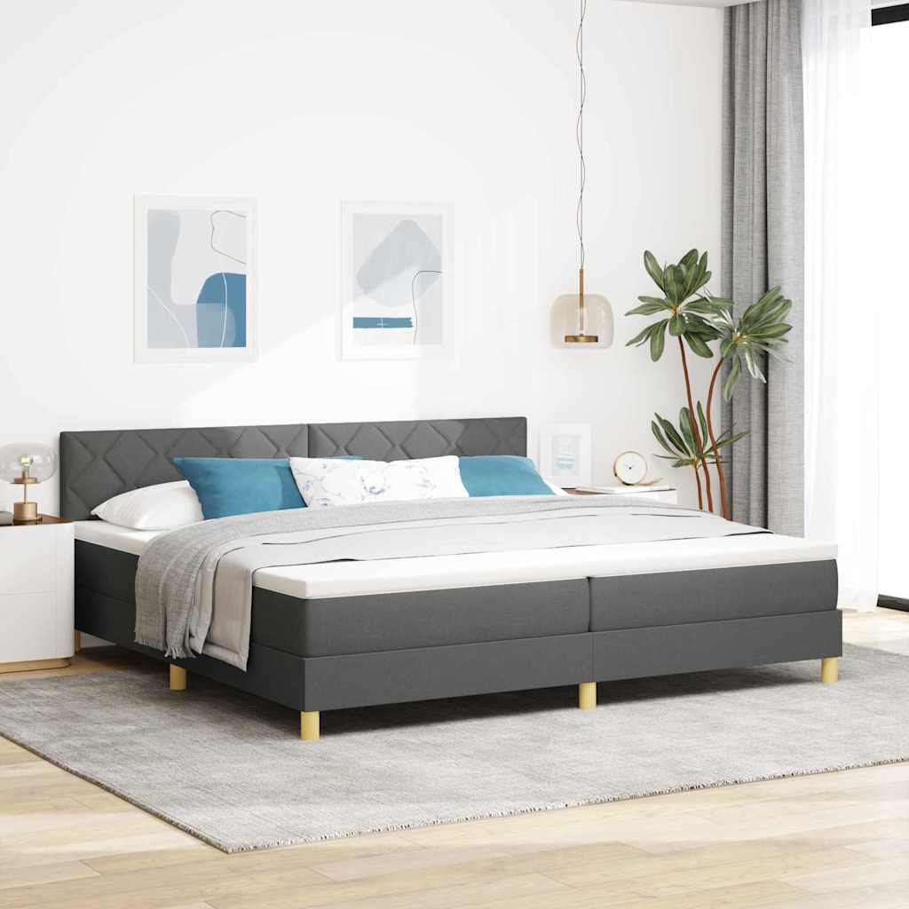 LED Boxspringbett mit Kopfteil Dunkelgrau 200 x 200 cm Stoff