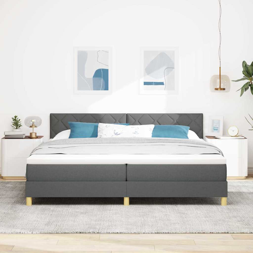 LED Boxspringbett mit Kopfteil Dunkelgrau 200 x 200 cm Stoff