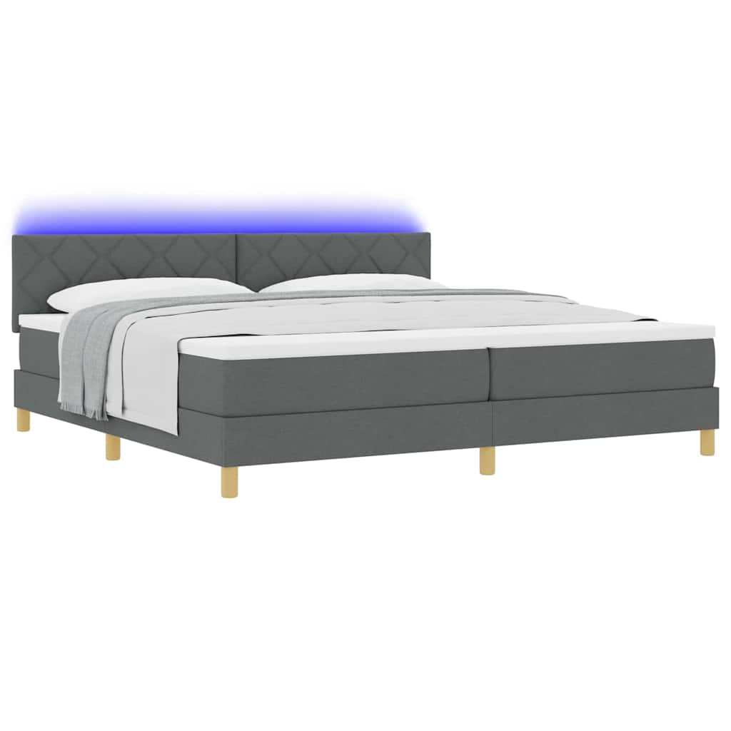 LED Boxspringbett mit Kopfteil Dunkelgrau 200 x 200 cm Stoff