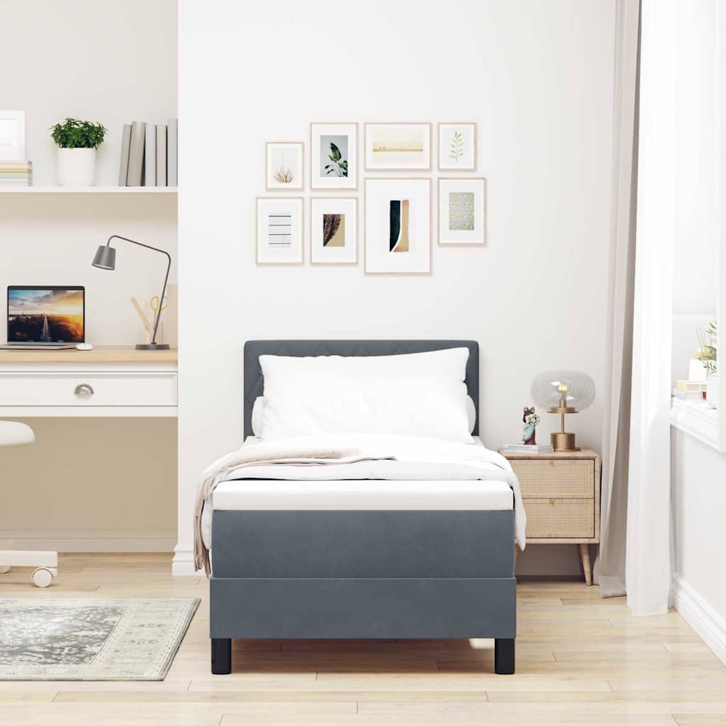 LED Boxspringbett mit Matratze Dunkelgrau 80 x 200 cm Samt