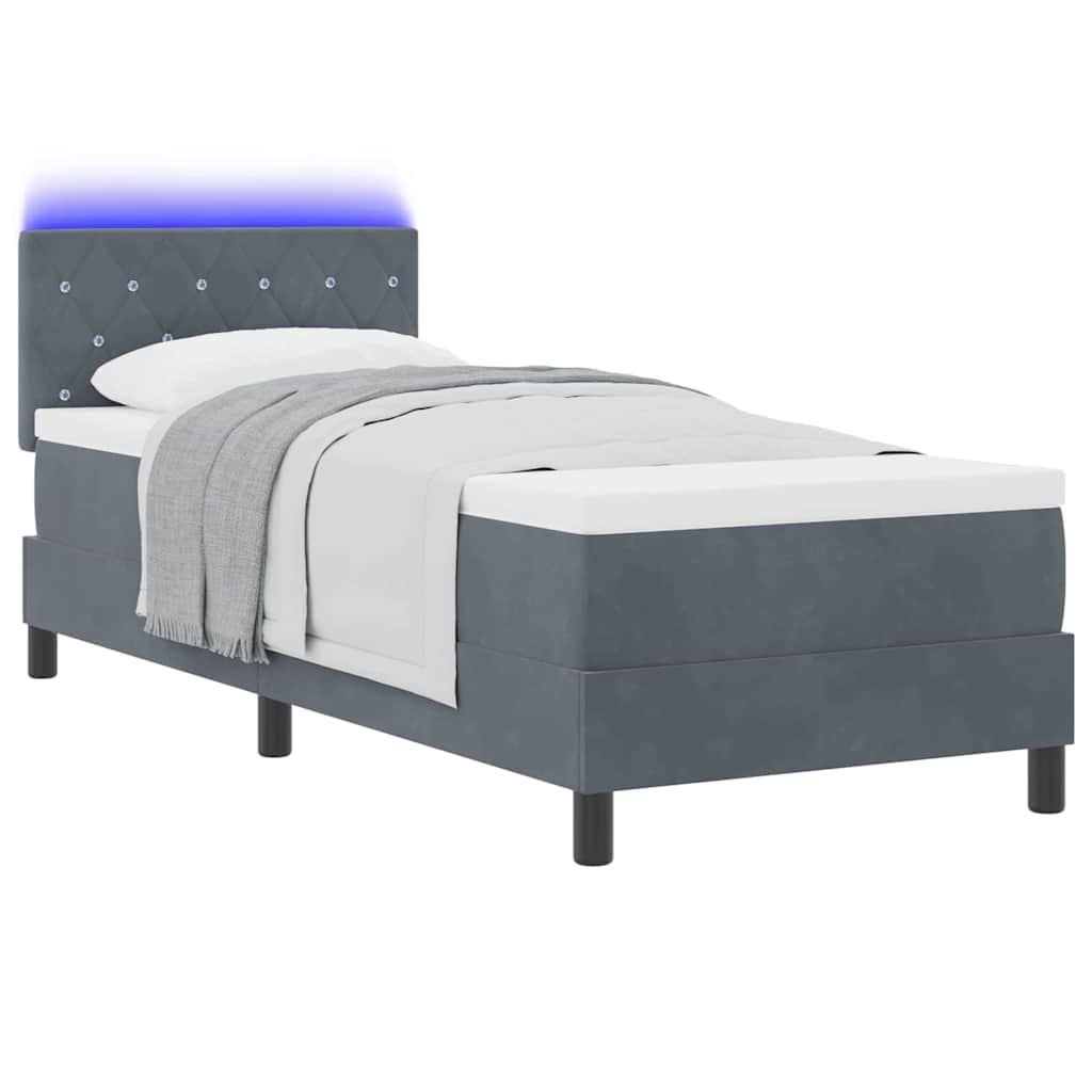 LED Boxspringbett mit Matratze Dunkelgrau 80 x 200 cm Samt