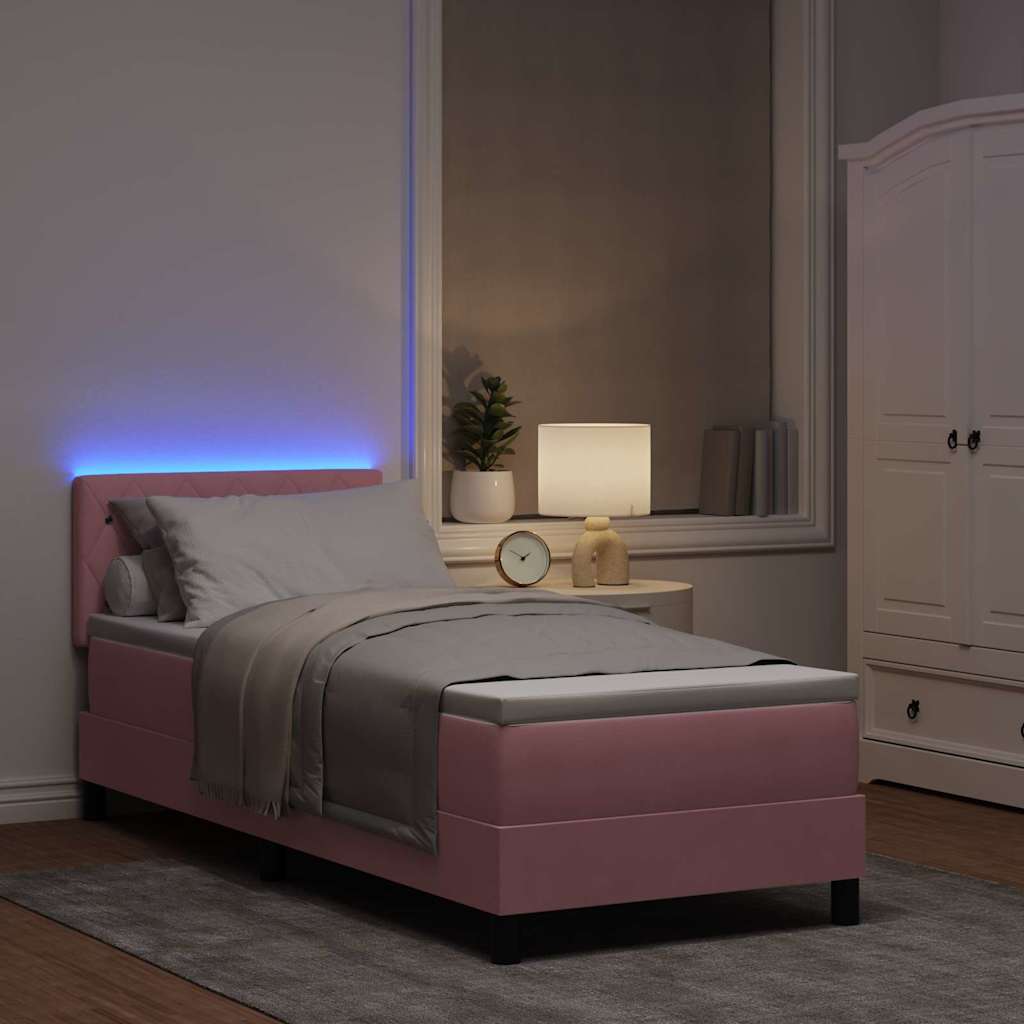 LED Boxspringbett mit Kopfteil Rosa 80 x 200 cm Samt