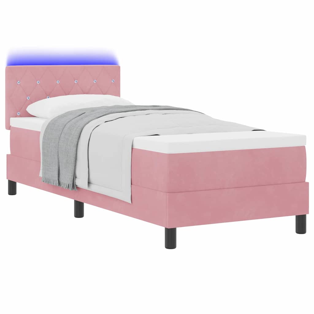 LED Boxspringbett mit Kopfteil Rosa 80 x 200 cm Samt
