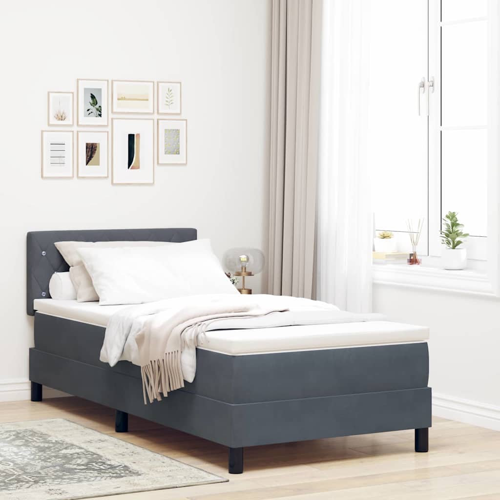 LED Boxspringbett mit Matratze Dunkelgrau 90 x 190 cm Samt