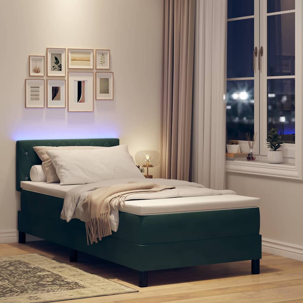 LED Boxspringbett mit Matratze Dunkelgrün 90 x 190 cm Samt