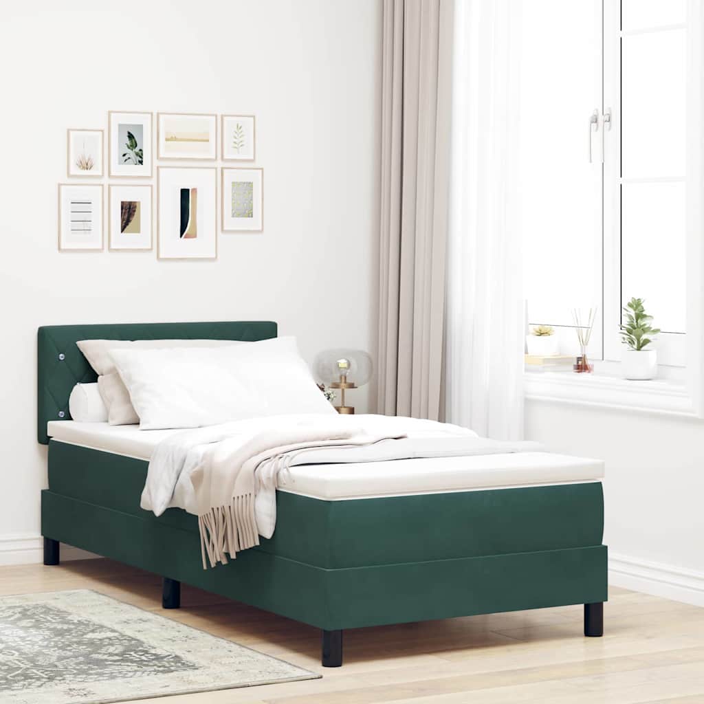 LED Boxspringbett mit Matratze Dunkelgrün 90 x 190 cm Samt
