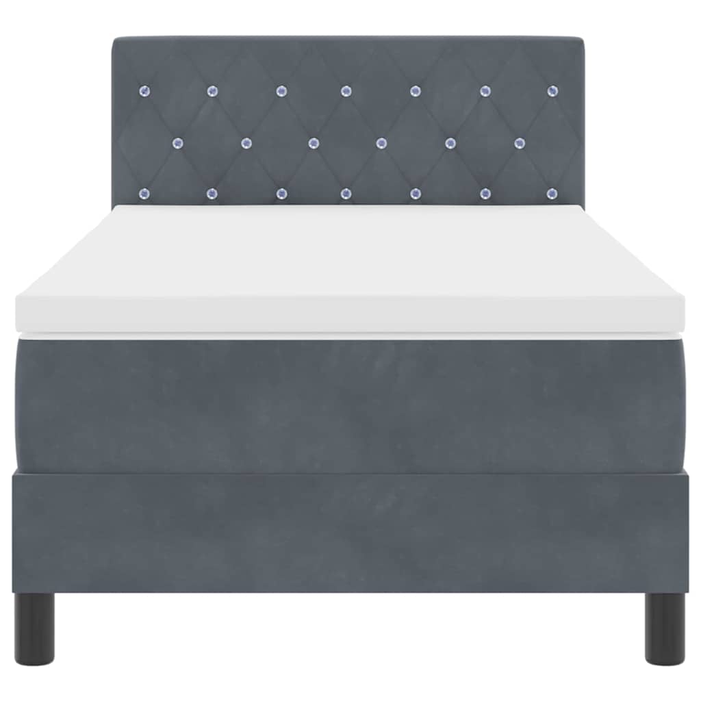 LED Boxspringbett mit Matratze Dunkelgrau 90 x 200 cm Samt