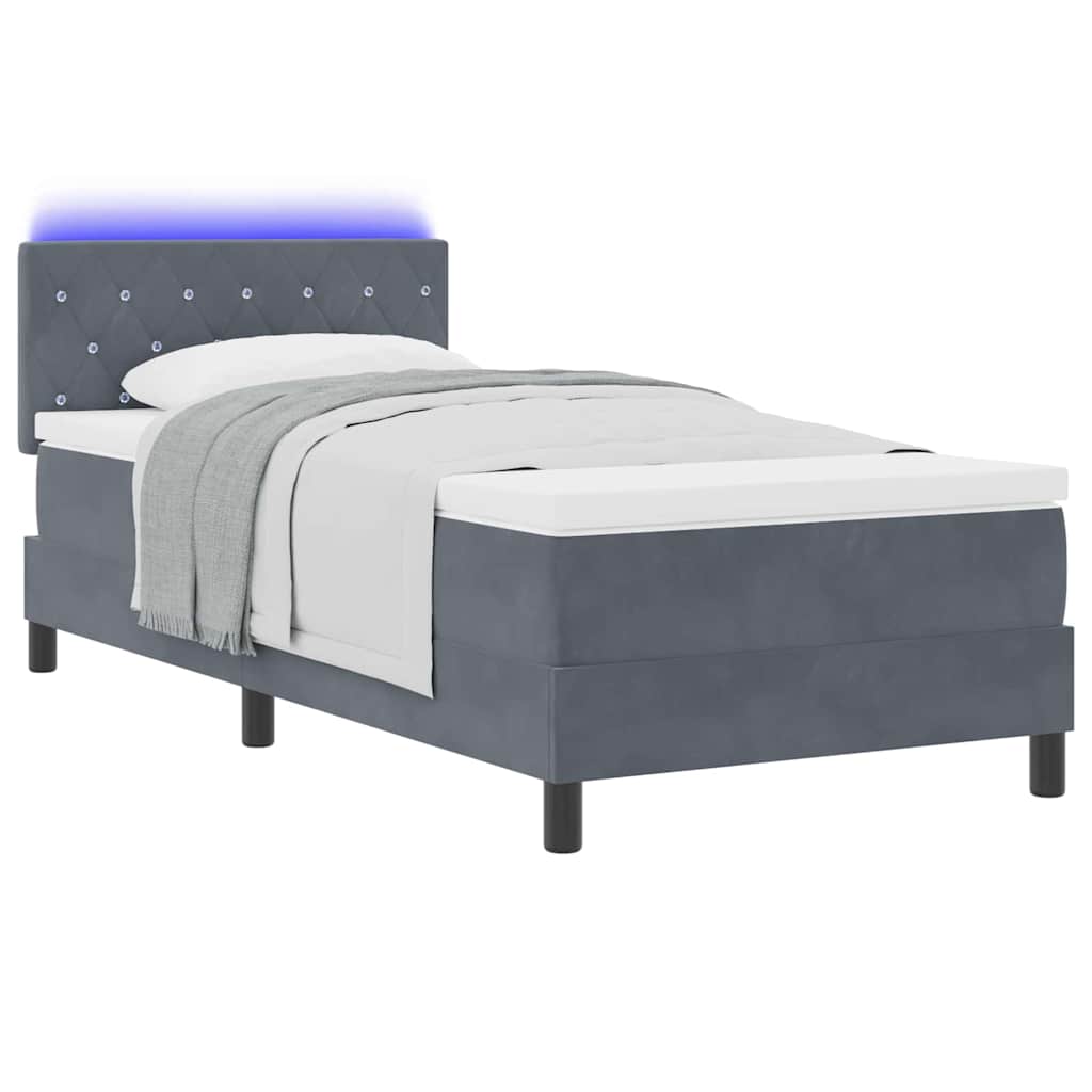 LED Boxspringbett mit Matratze Dunkelgrau 90 x 200 cm Samt