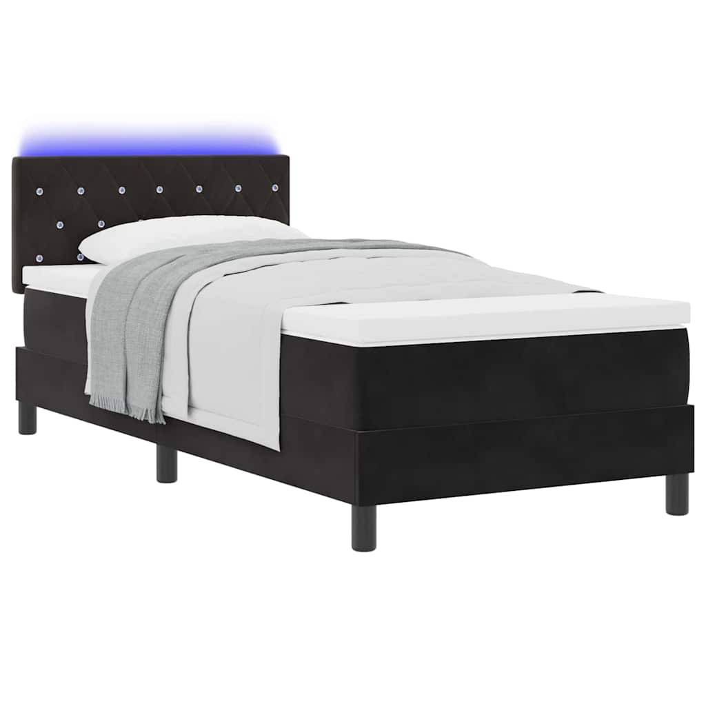 LED Boxspringbett mit Matratze mit LED Schwarz 90 x 200 cm Samt