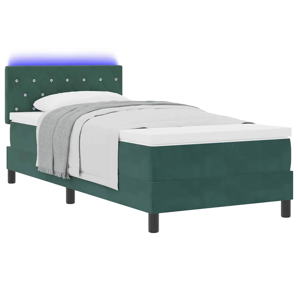 LED Boxspringbett mit Matratze Dunkelgrün 90 x 200 cm Samt