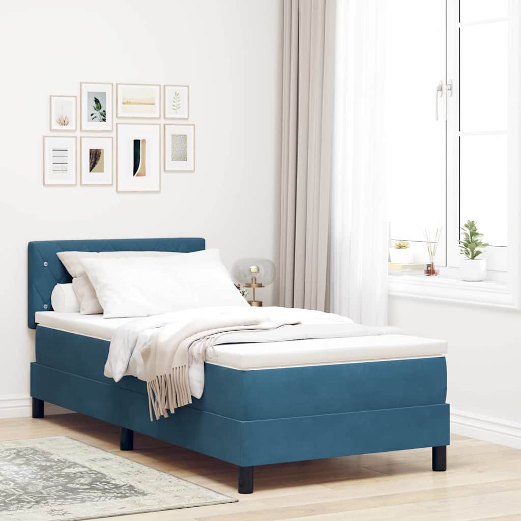LED Boxspringbett mit Matratze Dunkelblau 90 x 200 cm Samt