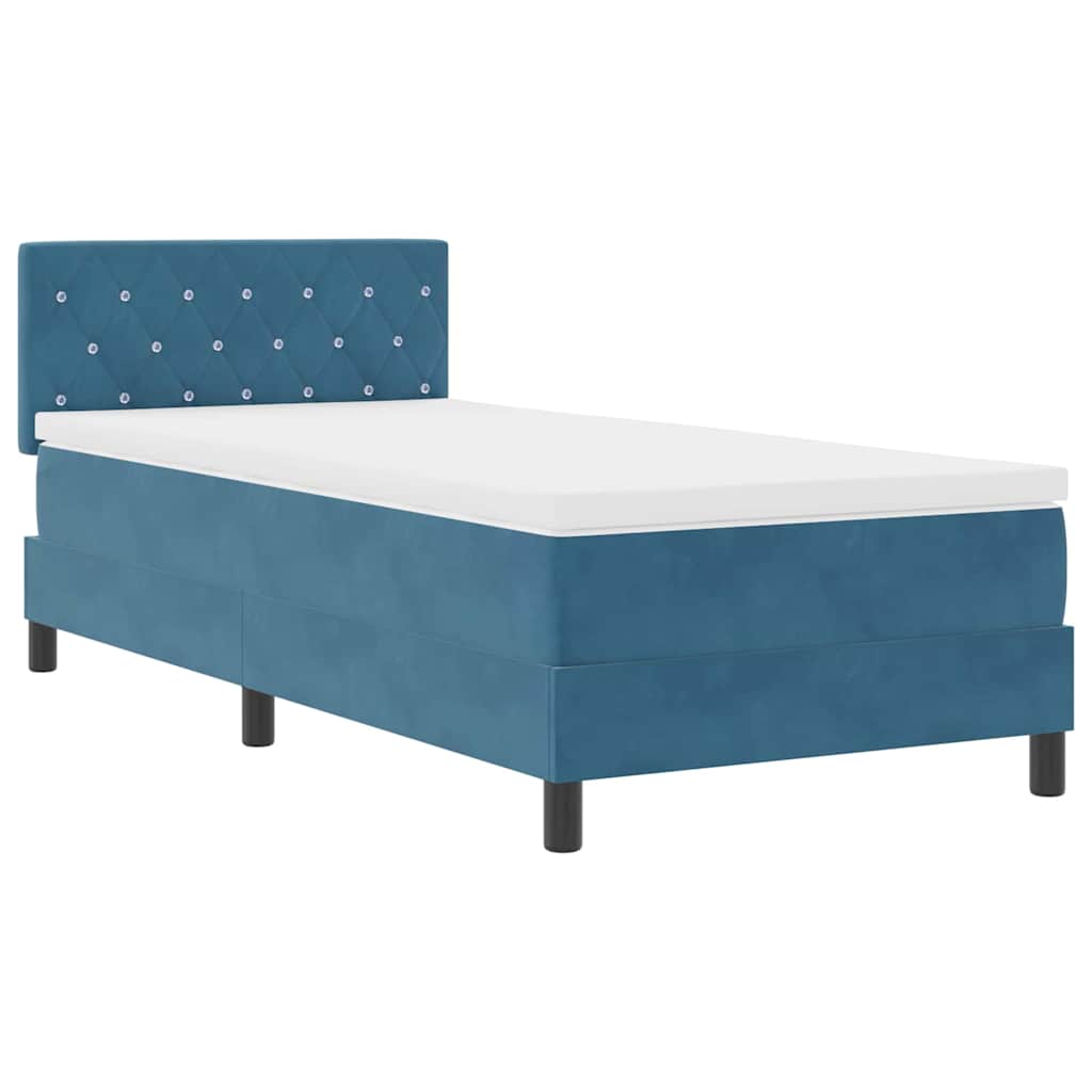 LED Boxspringbett mit Matratze Dunkelblau 90 x 200 cm Samt