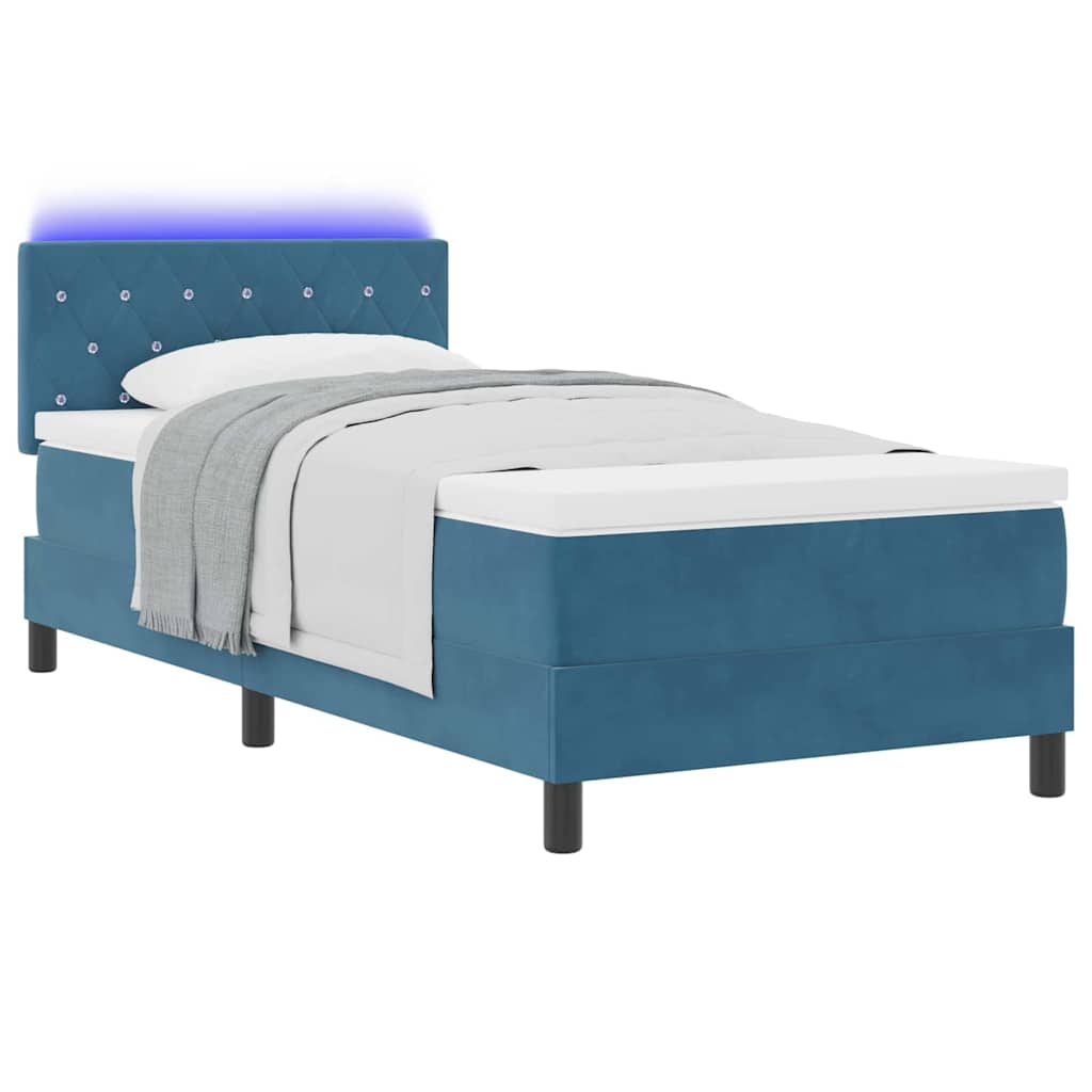 LED Boxspringbett mit Matratze Dunkelblau 90 x 200 cm Samt