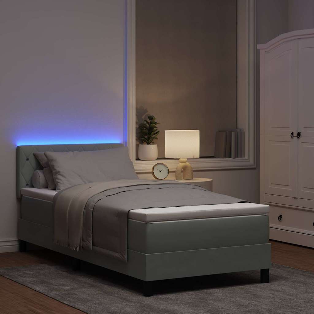 LED Boxspringbett mit Kopfteil Hellgrau 100 x 200 cm Samt