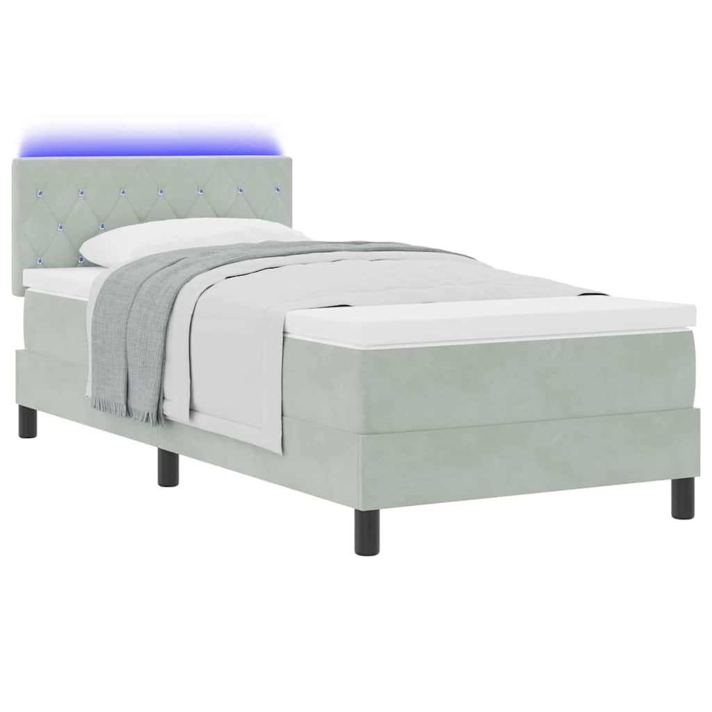 LED Boxspringbett mit Kopfteil Hellgrau 100 x 200 cm Samt