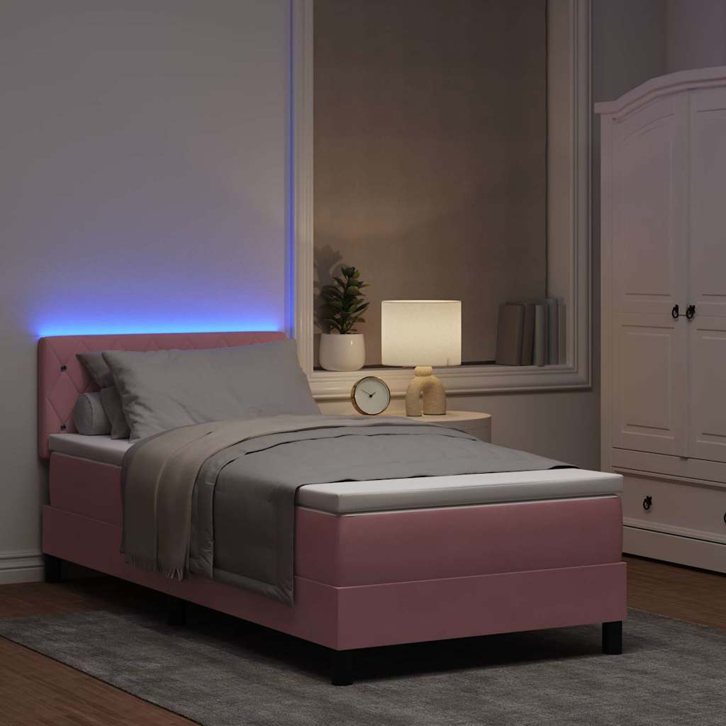 LED Boxspringbett mit Kopfteil Rosa 100 x 200 cm Samt