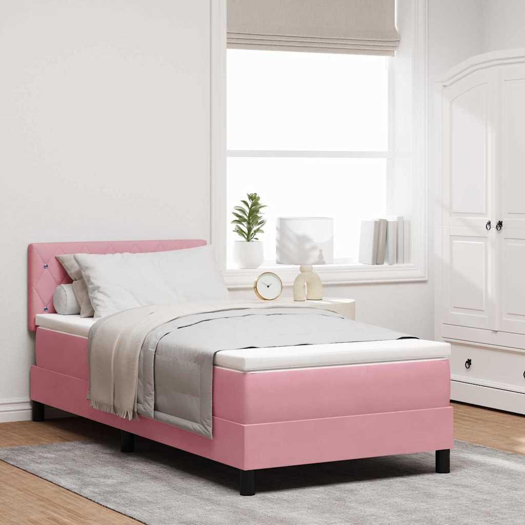LED Boxspringbett mit Kopfteil Rosa 100 x 200 cm Samt