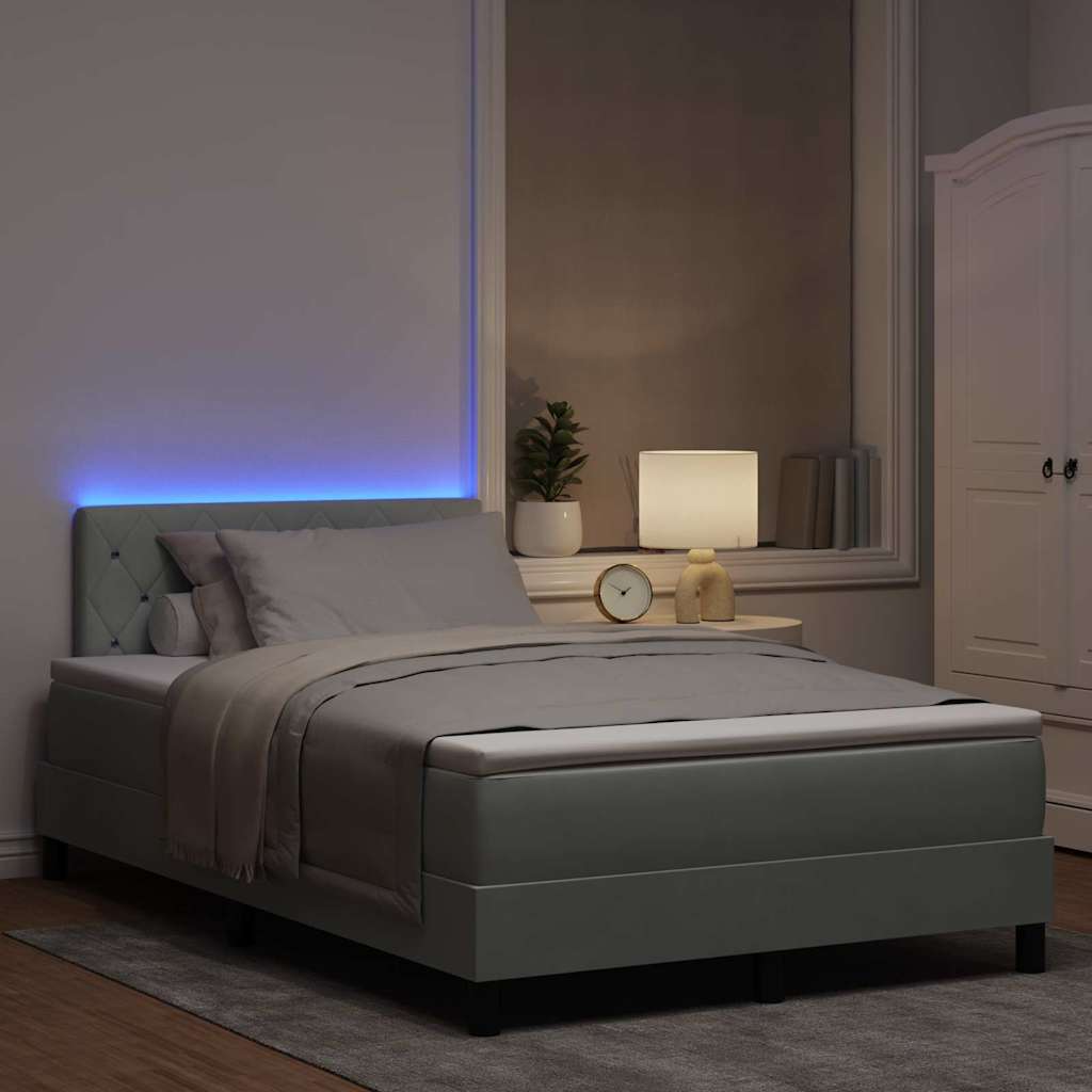 LED Boxspringbett mit Kopfteil Hellgrau 120 x 200 cm Samt