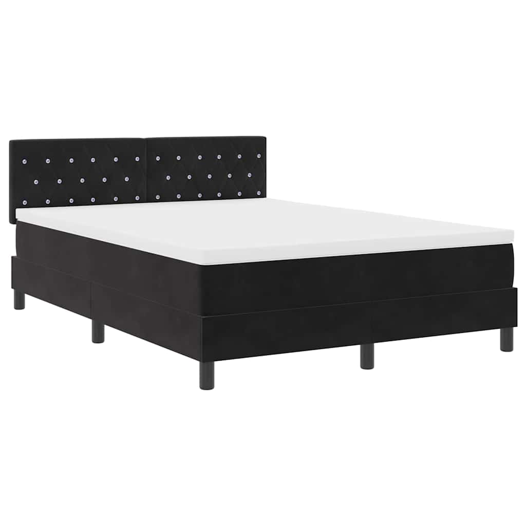 LED Boxspringbett mit Matratze Schwarz 140 x 190 cm Samt