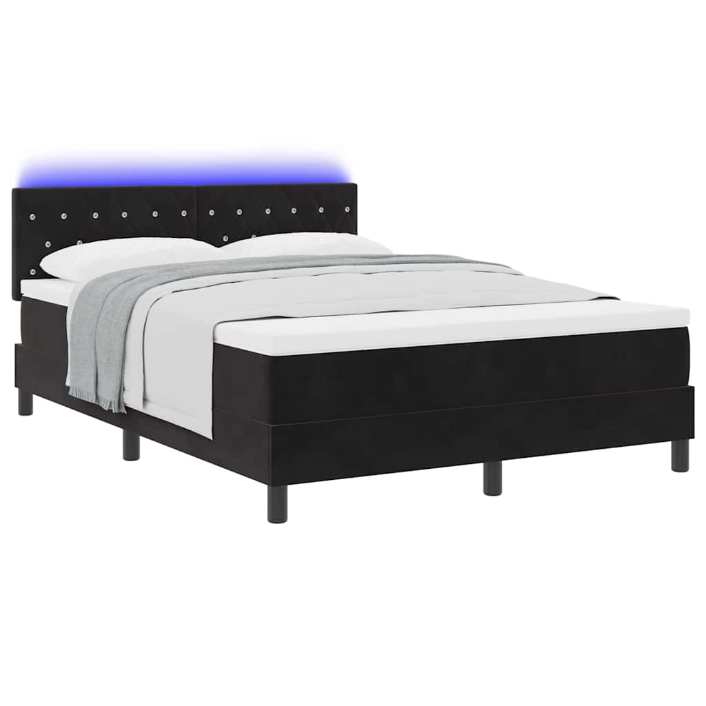 LED Boxspringbett mit Matratze Schwarz 140 x 190 cm Samt