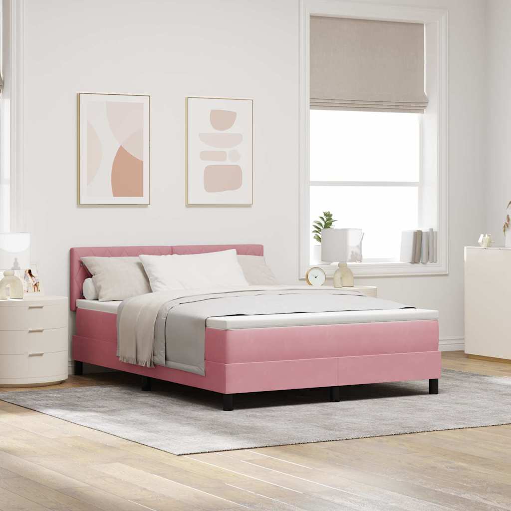 LED Boxspringbett mit Matratze mit LED Rosa 140 x 190 cm Samt