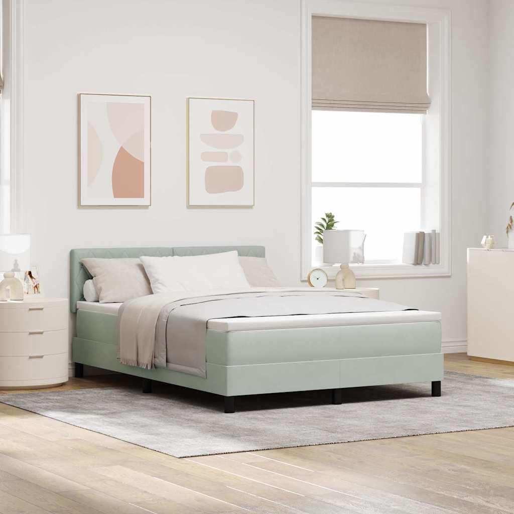 LED Boxspringbett mit Kopfteil Hellgrau 160 x 200 cm Samt