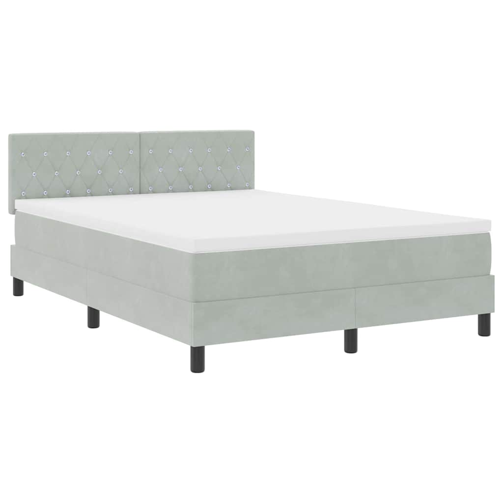 LED Boxspringbett mit Kopfteil Hellgrau 160 x 200 cm Samt