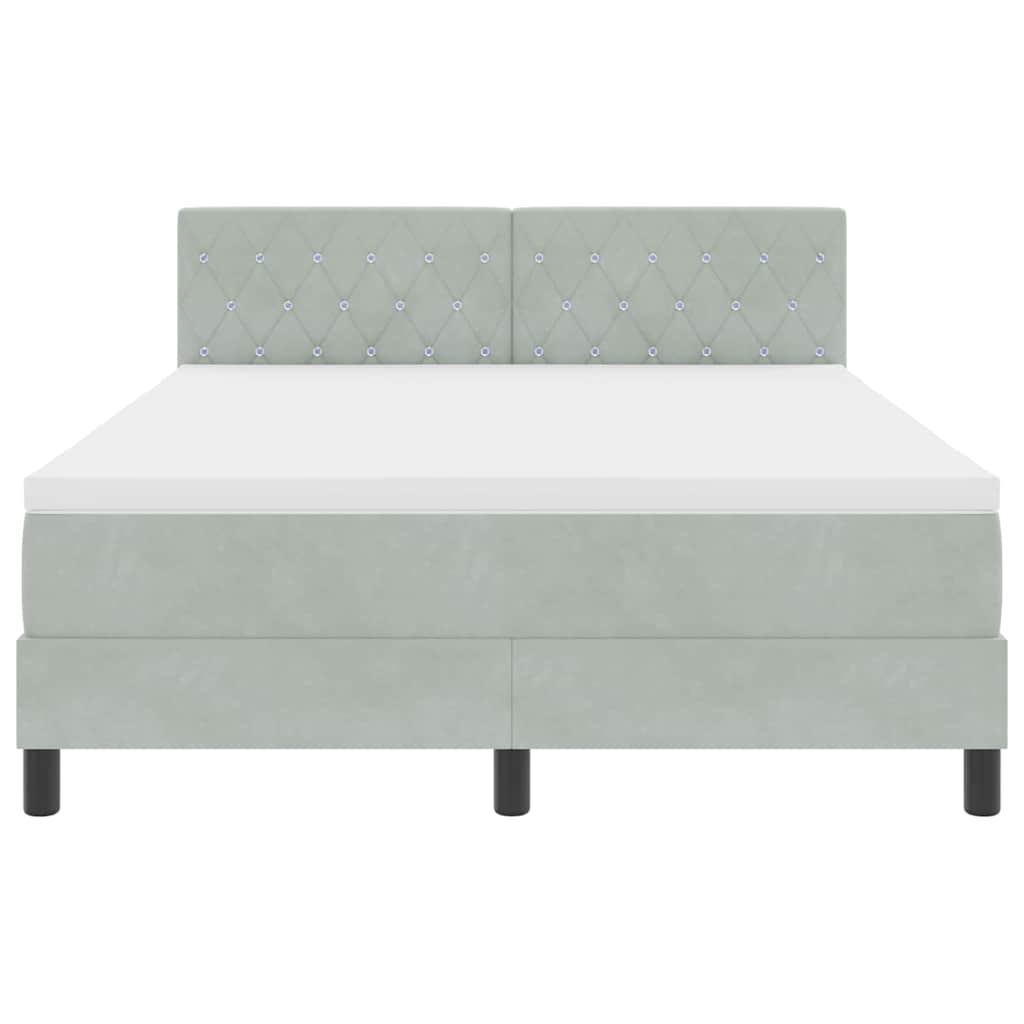 LED Boxspringbett mit Kopfteil Hellgrau 160 x 200 cm Samt