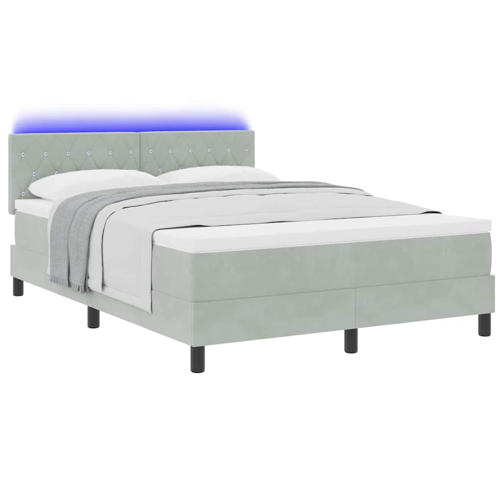 LED Boxspringbett mit Kopfteil Hellgrau 160 x 200 cm Samt