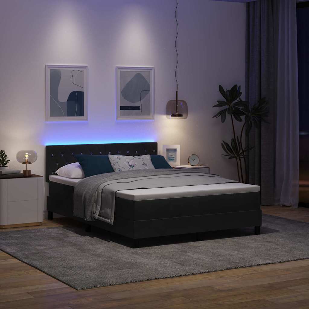 LED Boxspringbett mit Matratze Schwarz 160 x 200 cm Samt