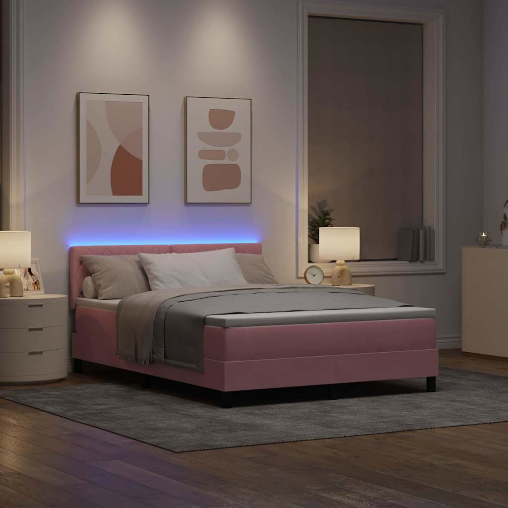 LED Boxspringbett mit Matratze mit LED Rosa 160 x 200 cm Samt