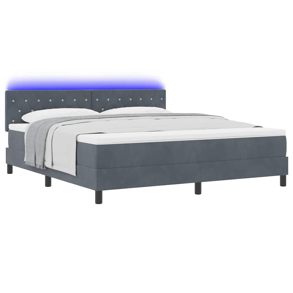 LED Boxspringbett mit Kopfteil Dunkelgrau 180 x 200 cm Samt