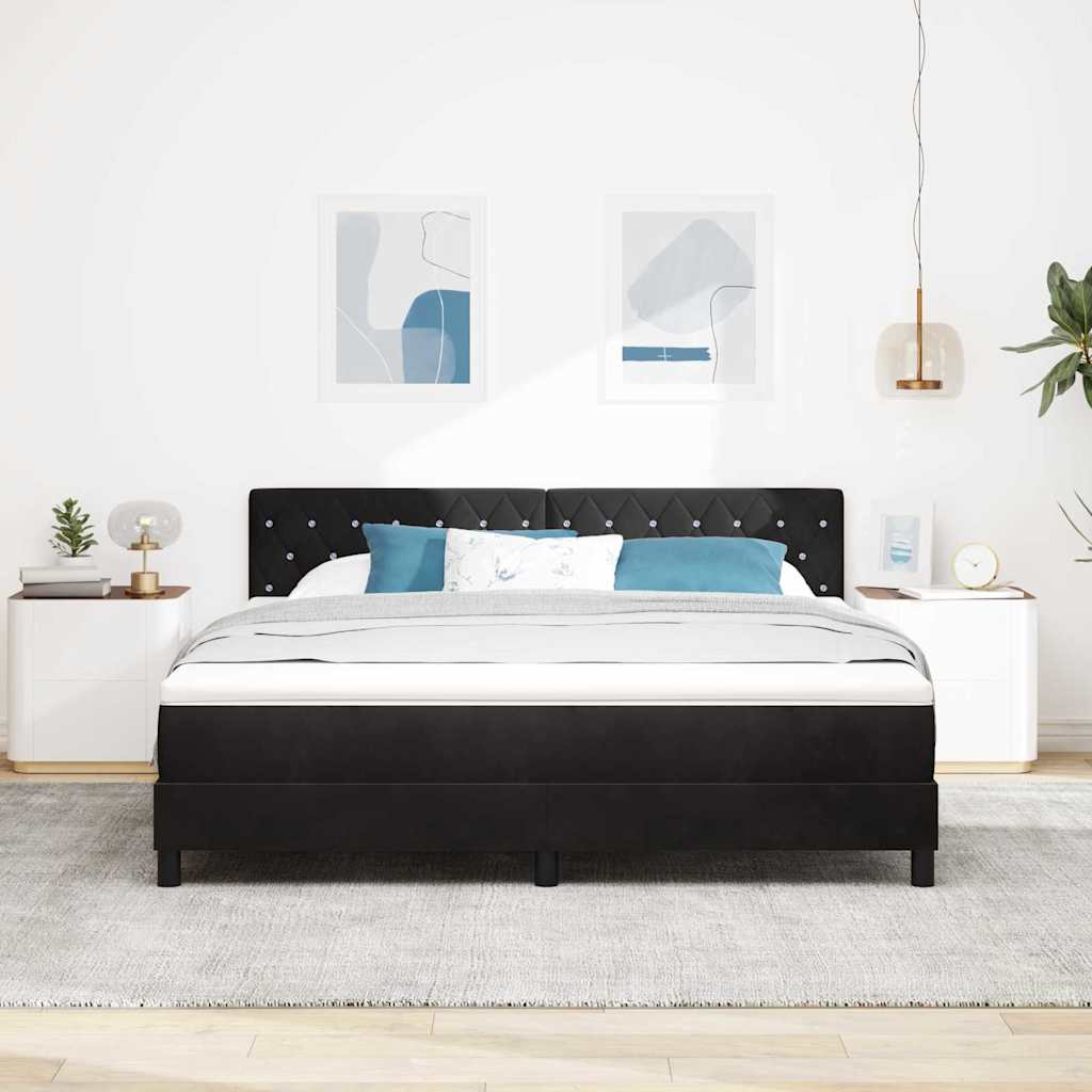 LED Boxspringbett mit Matratze Schwarz 180 x 200 cm Samt