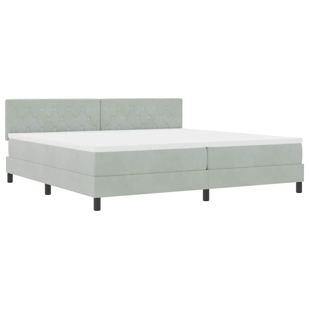 LED Boxspringbett mit Kopfteil Hellgrau 200 x 200 cm Samt