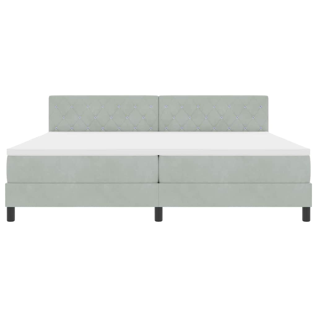 LED Boxspringbett mit Kopfteil Hellgrau 200 x 200 cm Samt