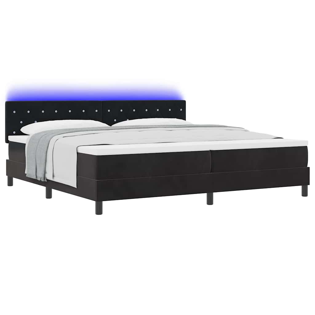 LED Boxspringbett mit Kopfteil Schwarz 200 x 200 cm Samt