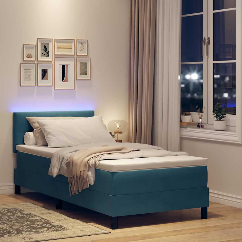 LED Boxspringbett mit Kopfteil Dunkelblau 90 x 190 cm Samt