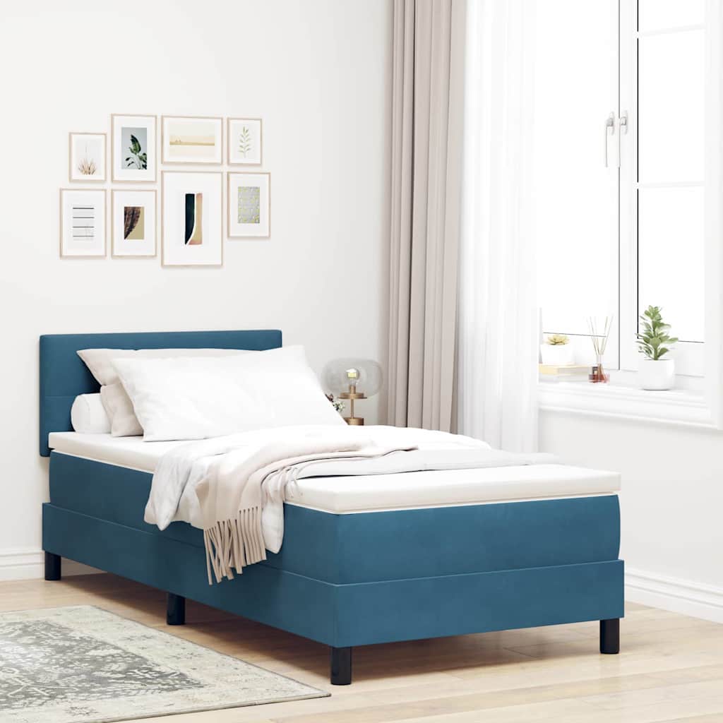 LED Boxspringbett mit Kopfteil Dunkelblau 90 x 190 cm Samt