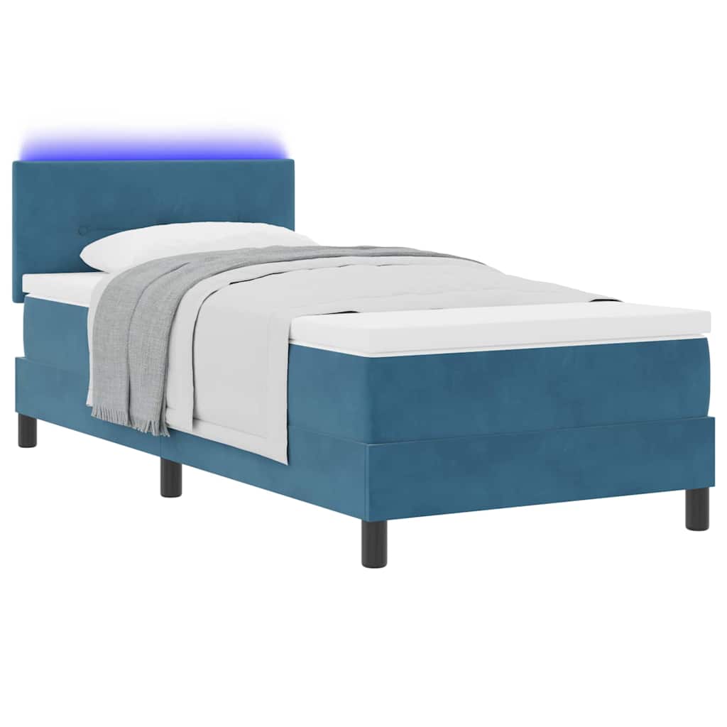 LED Boxspringbett mit Kopfteil Dunkelblau 90 x 190 cm Samt
