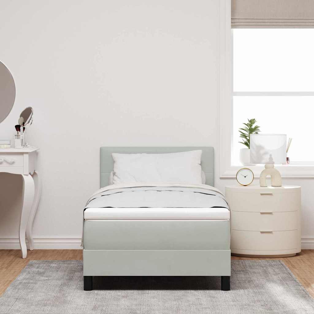 LED Boxspringbett mit Kopfteil Hellgrau 90 x 200 cm Samt