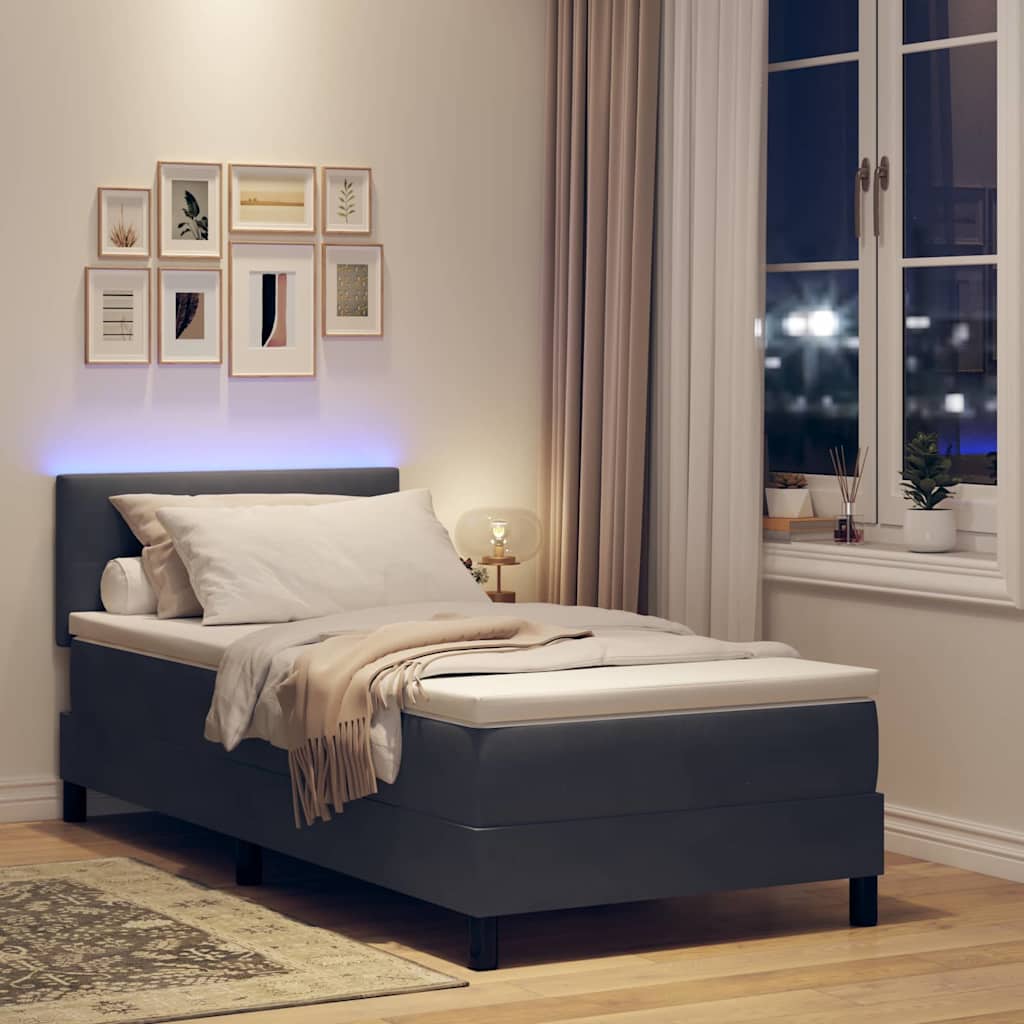 LED Boxspringbett mit Kopfteil Dunkelgrau 90 x 200 cm Samt