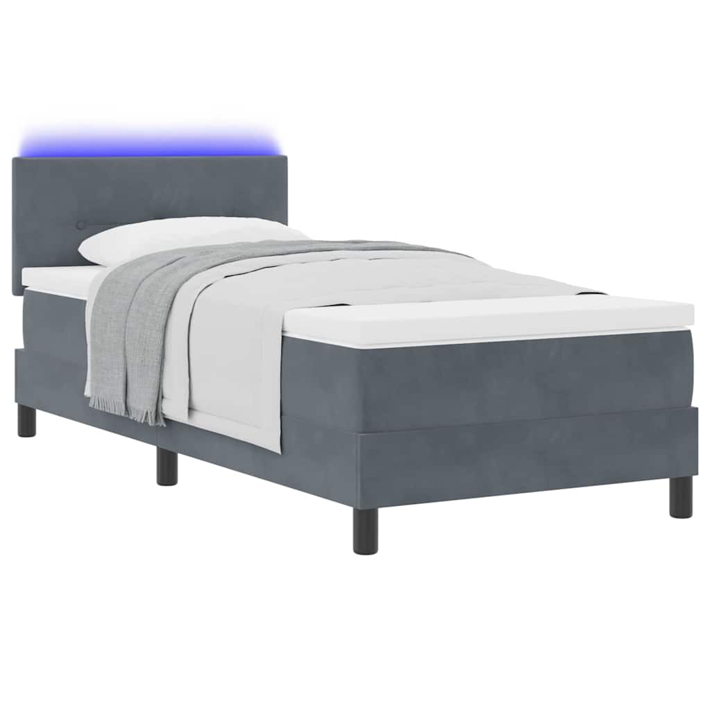 LED Boxspringbett mit Kopfteil Dunkelgrau 90 x 200 cm Samt