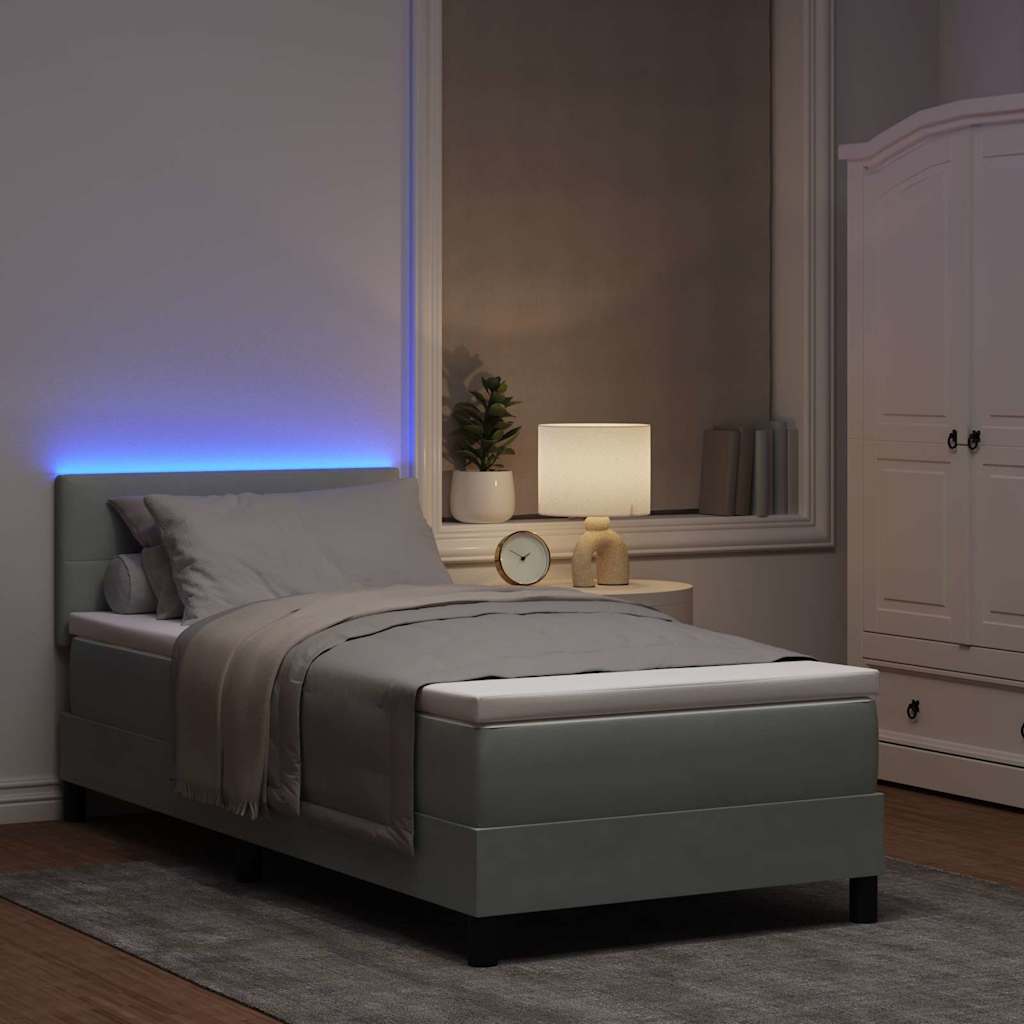 LED Boxspringbett mit Kopfteil Hellgrau 100 x 200 cm Samt