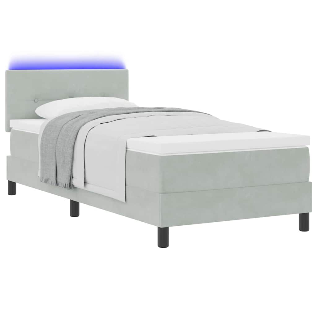 LED Boxspringbett mit Kopfteil Hellgrau 100 x 200 cm Samt