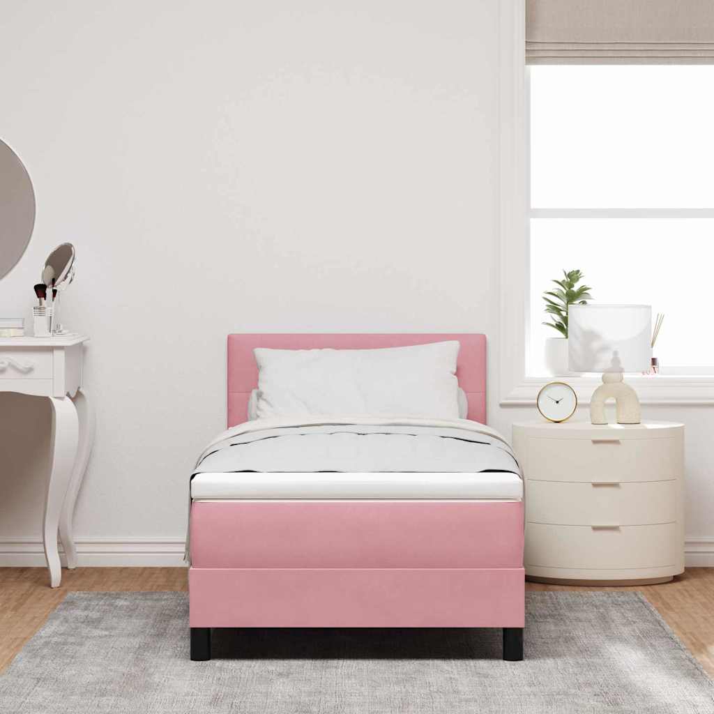 LED Boxspringbett mit LED-Lichtleisten Rosa 100 x 200 cm Samt