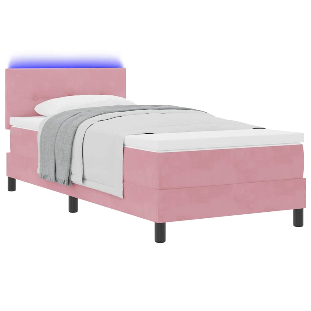 LED Boxspringbett mit LED-Lichtleisten Rosa 100 x 200 cm Samt