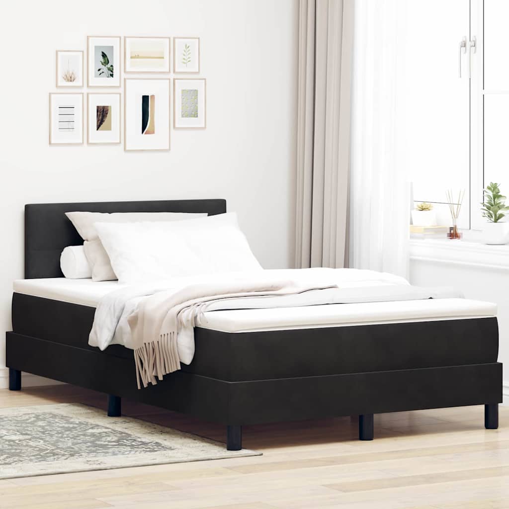 LED Boxspringbett mit Matratze Schwarz 120 x 190 cm Samt