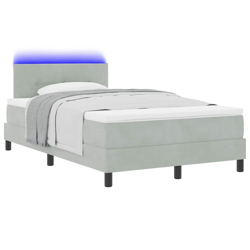 LED Boxspringbett mit Kopfteil Hellgrau 120 x 200 cm Samt