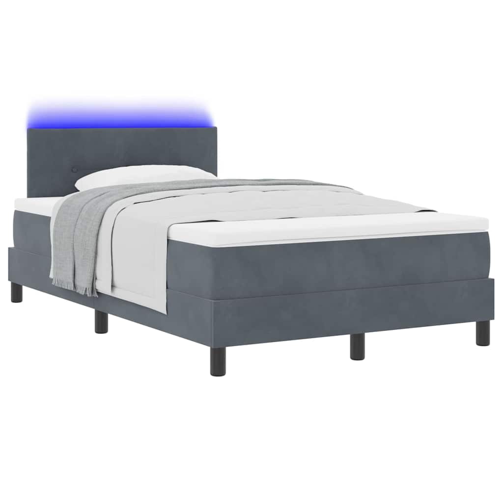 LED Boxspringbett mit Matratze Dunkelgrau 120 x 200 cm Samt